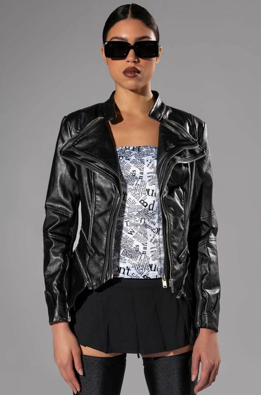 Moto Jackets * | The Best Is Yet To Come Large Lapel Moto Black