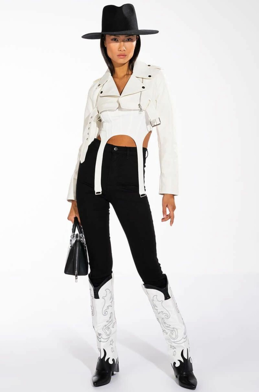 Moto Jackets * | Half My Heart Ultra Cropped Moto Jacket White