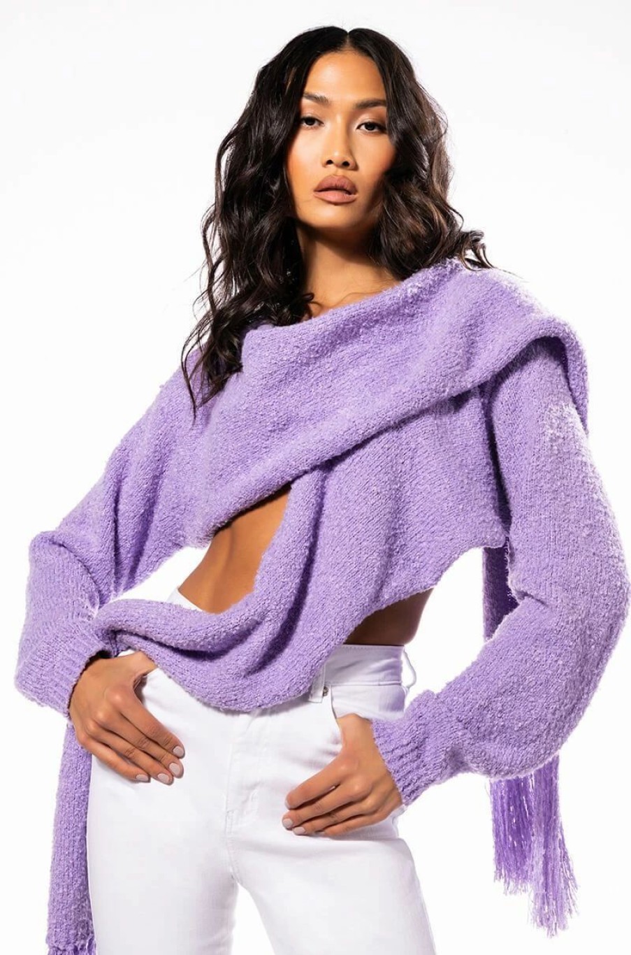 Long Sleeve Tops * | Jess Knit Multi Way Cardigan Purple