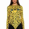 Long Sleeve Tops * | Wild Thoughts Cheetah Print Bodysuit With Glove Yellow Multi