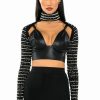 Long Sleeve Tops * | Stella Beaded Ultra Crop Turtleneck Layering Top Black