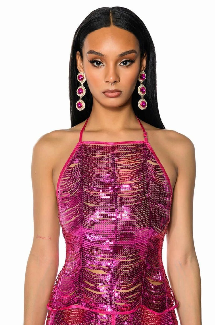 Two Piece Sets * | Senorita Embellished Halter Top In Pink