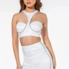 Two Piece Sets * | Baddie Season Satin Rhinestone Mini Skirt White