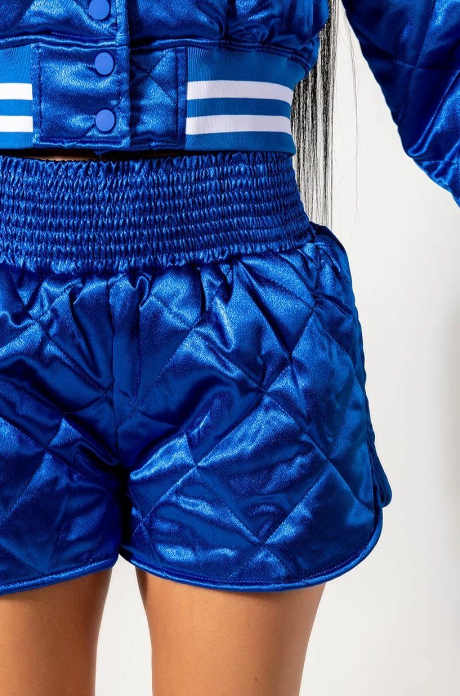 Two Piece Sets * | No Cap Quilted Satin Dolphin Shorts Blue