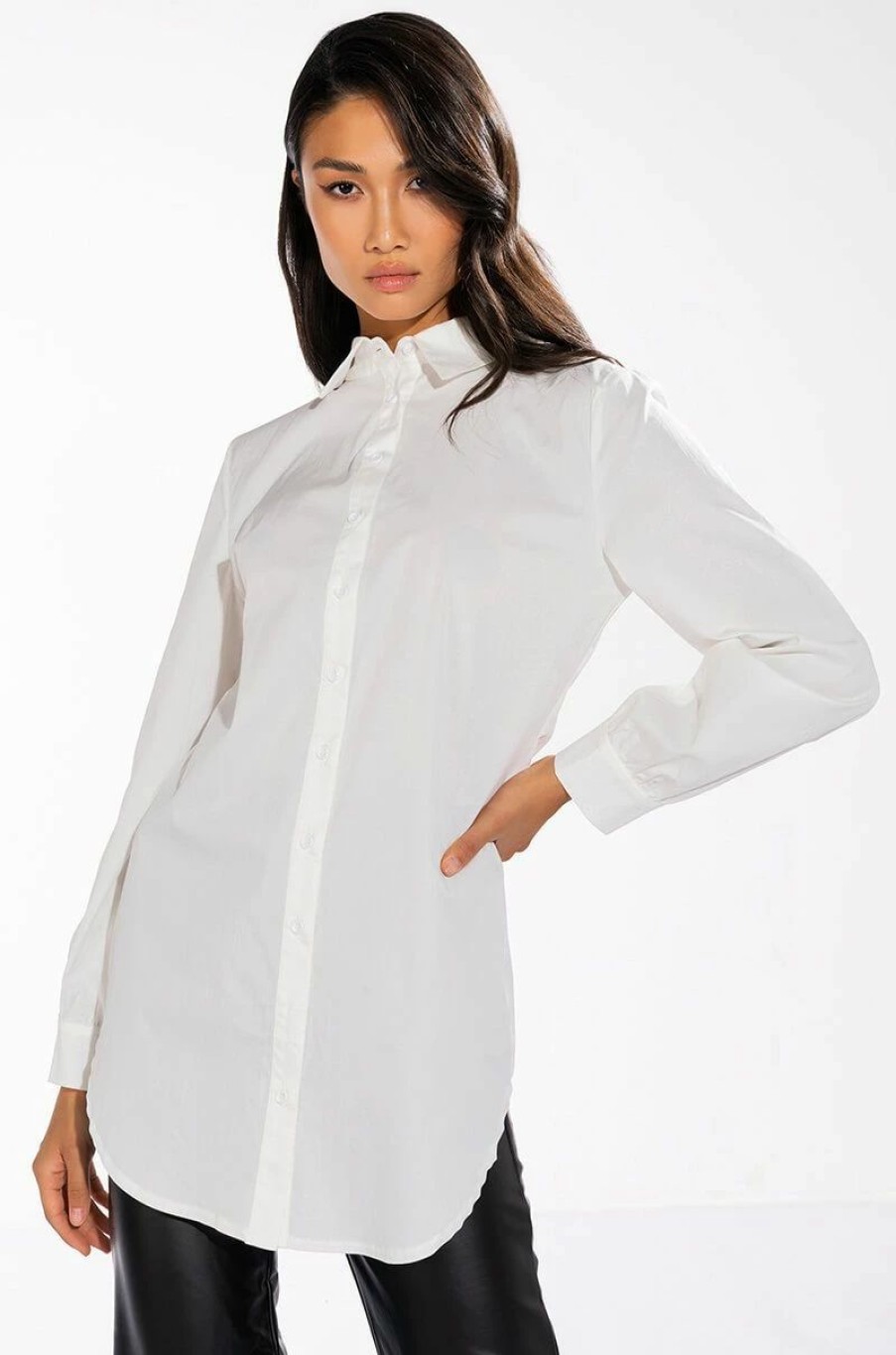 Long Sleeve Tops * | Allure Open Back Button Down Blouse White