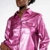 Long Sleeve Tops * | Daytime Disco Metallic Faux Leather Button Down Pink