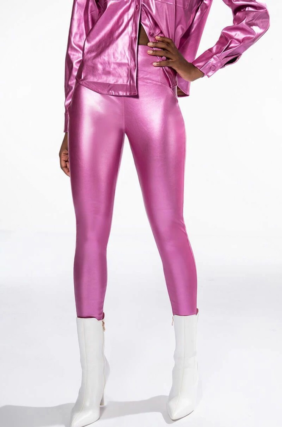 Two Piece Sets * | Daytime Disco Faux Leather Legging Pink