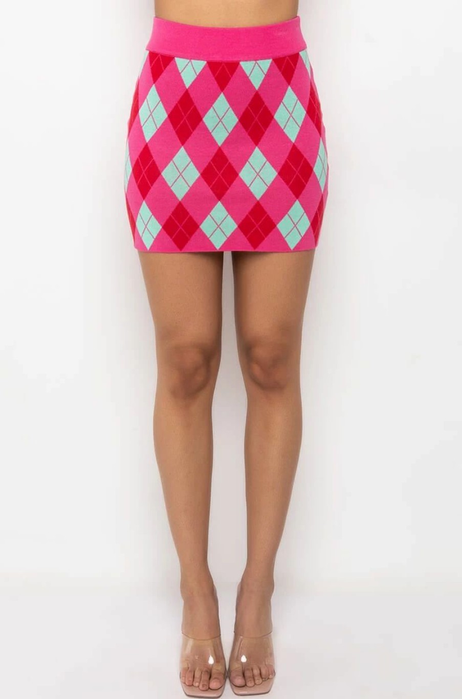 Two Piece Sets * | Get A Clue Knit Mini Skirt Pink Multi