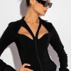 Long Sleeve Tops * | Fan Behavior Cutout Long Sleeve Corset Blouse Black