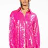 Long Sleeve Tops * | Bright Bright Pink Sequin Shirt Fuchsia