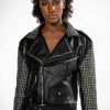 Moto Jackets * | Azalea Wang After Dark Oversized Moto Jacket Black Silver