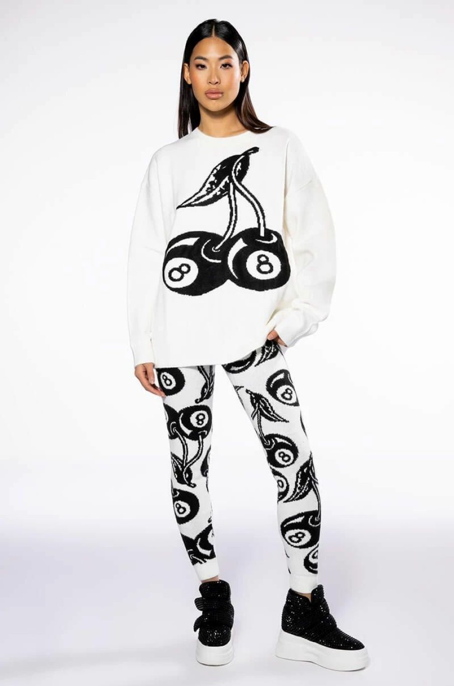 Two Piece Sets * | Sweet Luck Sweater Legging White Black