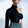 Long Sleeve Tops * | Mia Bandeau Detail Mock Neck Bodysuit Black