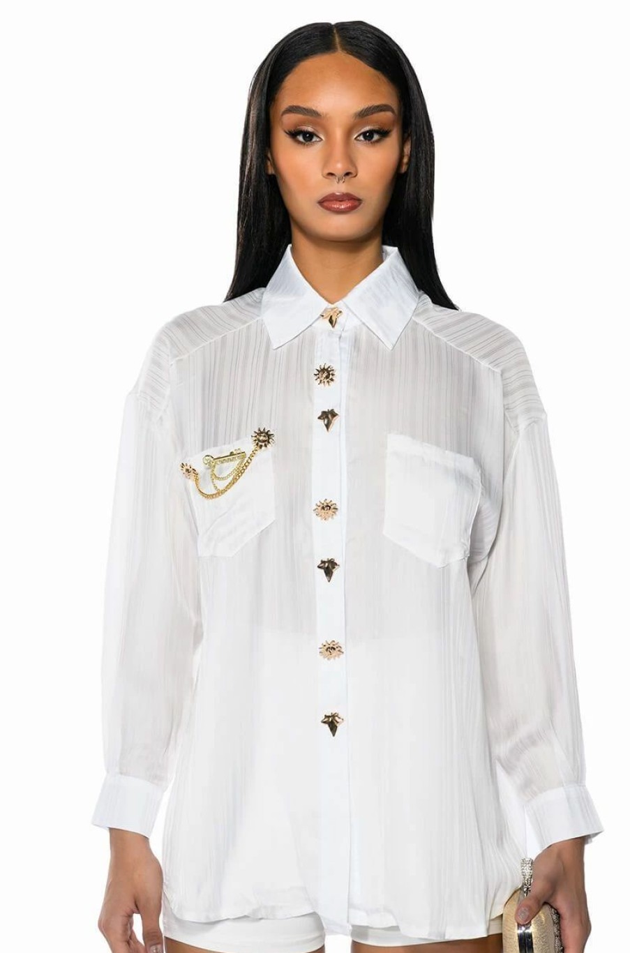 Long Sleeve Tops * | Stay Fly Oversized Button Down Blouse White