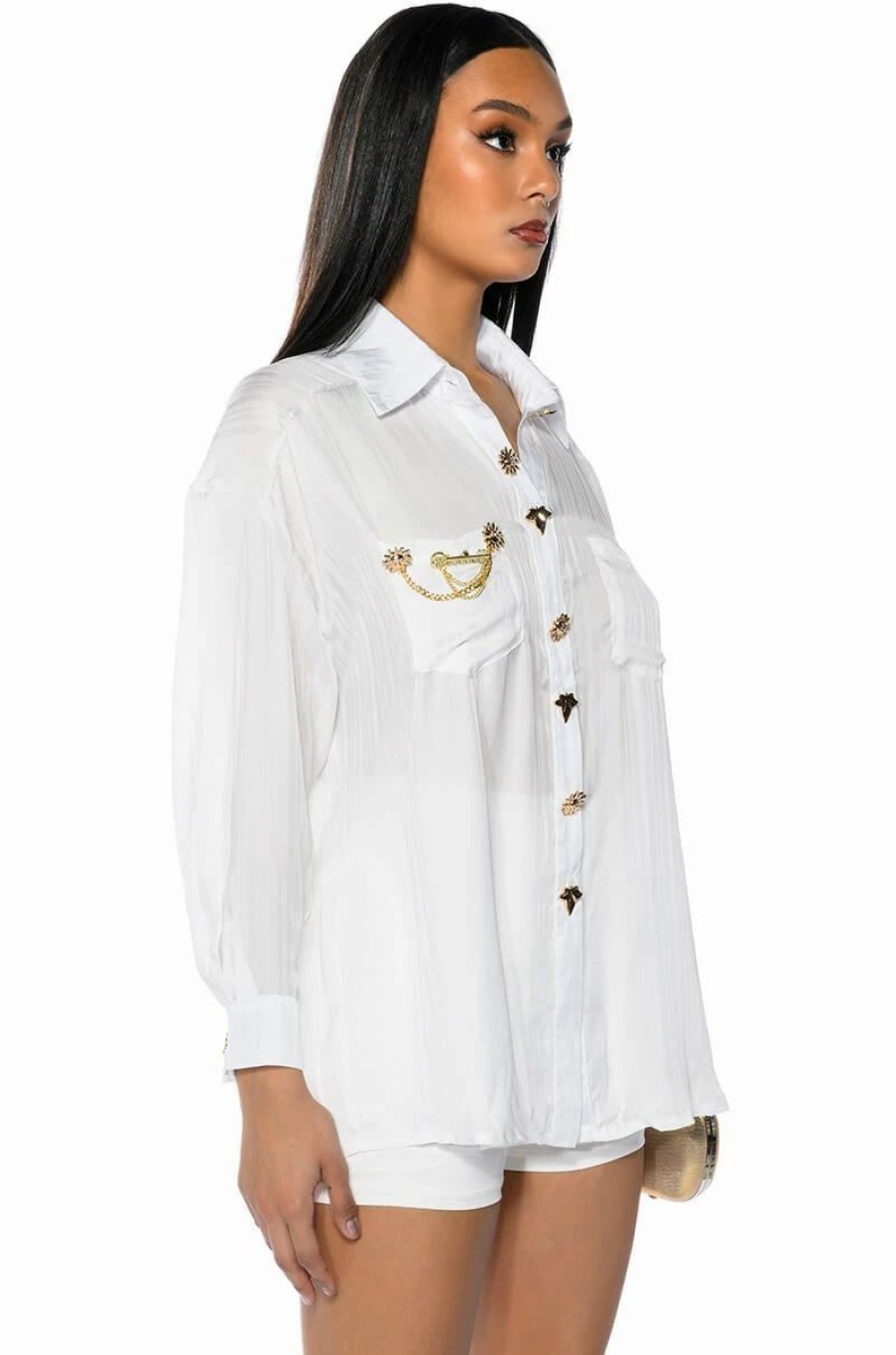 Long Sleeve Tops * | Stay Fly Oversized Button Down Blouse White