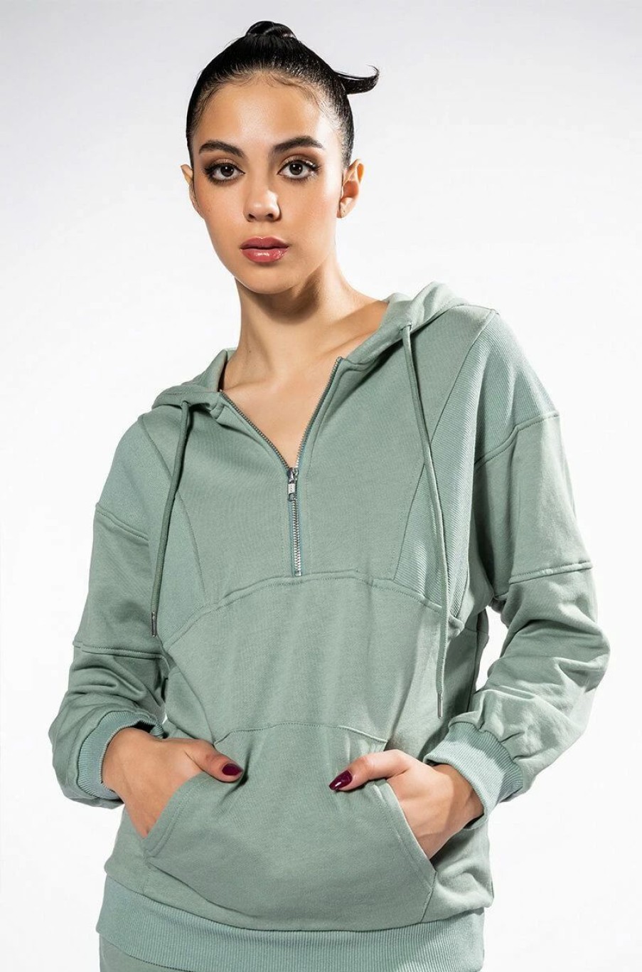 Hoodies And Sweatshirts * | Sky'S The Limit Oversized Half Zip Sweatshirt Light Green