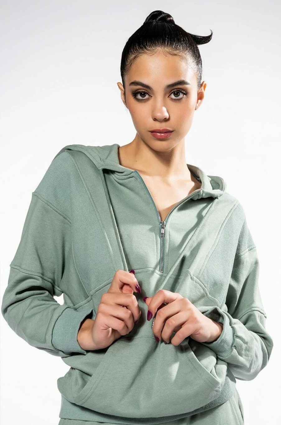 Hoodies And Sweatshirts * | Sky'S The Limit Oversized Half Zip Sweatshirt Light Green