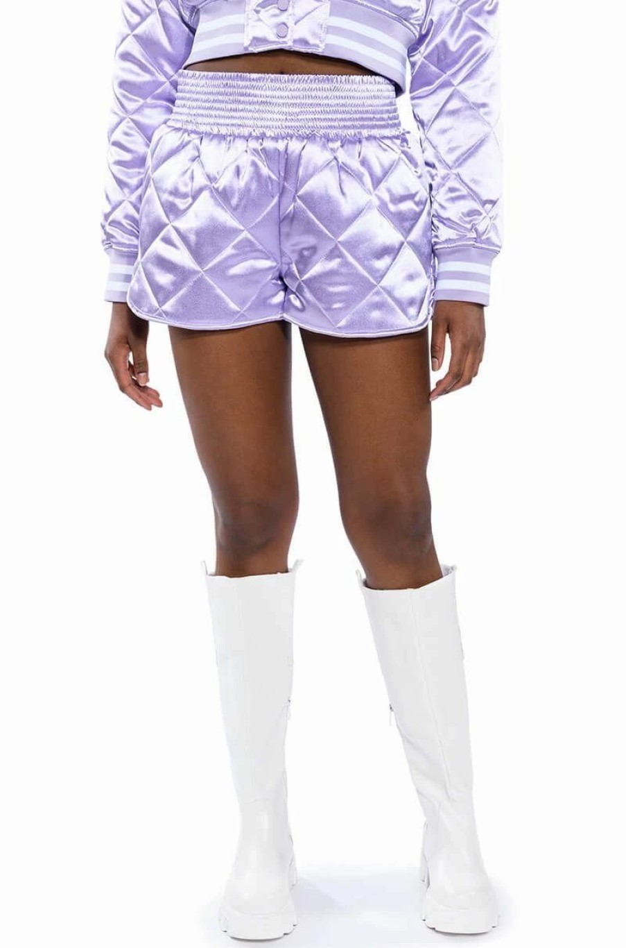 Two Piece Sets * | No Cap Quilted Satin Dolphin Shorts In Lilac Light Purple