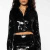 Long Sleeve Tops * | The Shine Cropped Sequin Long Sleeve Blouse Black