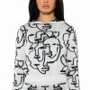 Long Sleeve Tops * | She'S Giving Art Reversible Long Sleeve Hooded Sweater White Multi