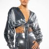 Long Sleeve Tops * | Paparazzi Shine Tie Front Top And Legging Set Silver