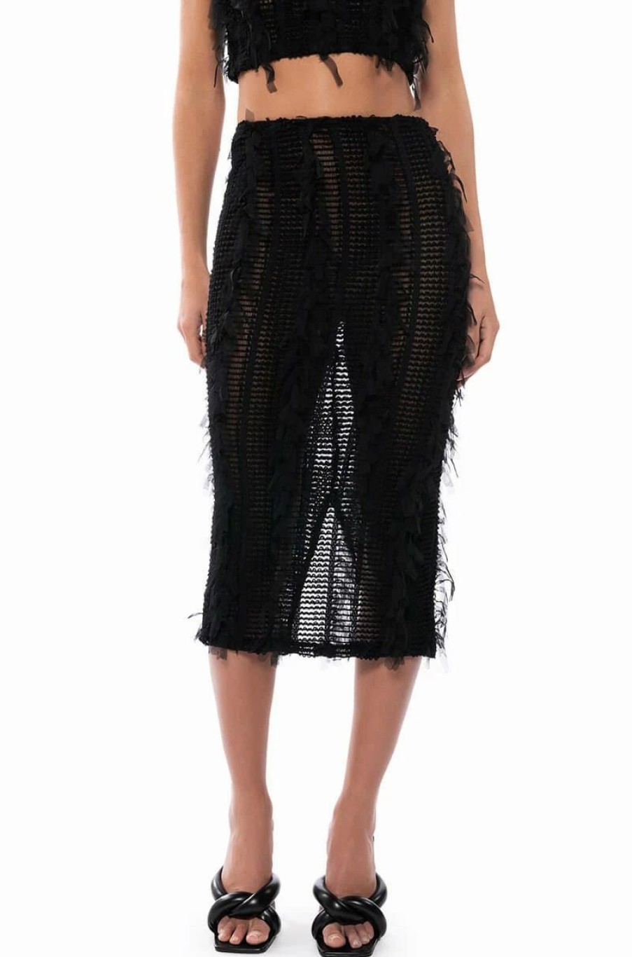 Two Piece Sets * | Its A Wrap Macrame Mesh Bodycon Midi Skirt Black