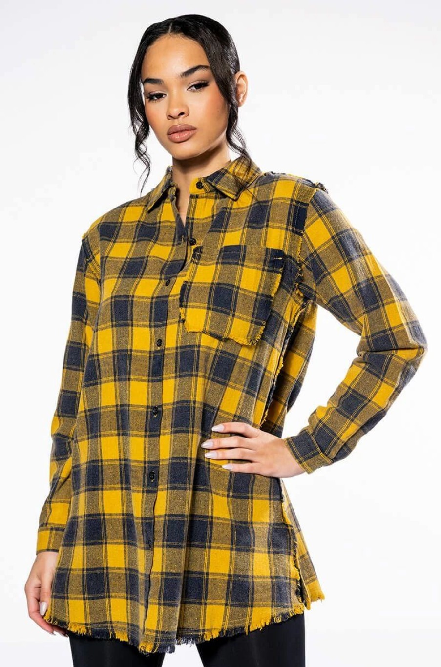 Long Sleeve Tops * | Dark Fantasy Button Down Flannel Yellow Multi