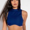 Two Piece Sets * | Run It Up Cropped Denim Top Dark Blue Denim