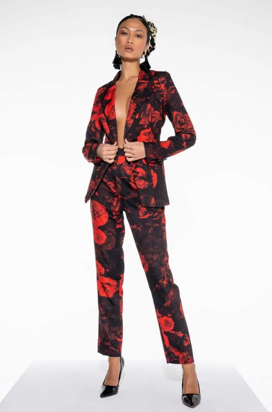 Two Piece Sets * | Hard To Handle Floral Trousers Red