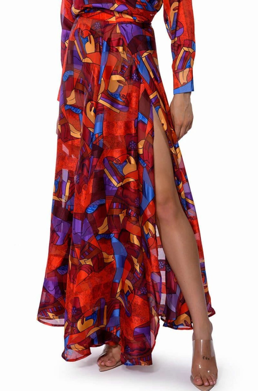 Two Piece Sets * | Aesthetic Scarf Print Maxi Skirt Red Multi