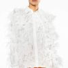 Long Sleeve Tops * | Zsa Zsa All Over Feather Button Down Blouse White