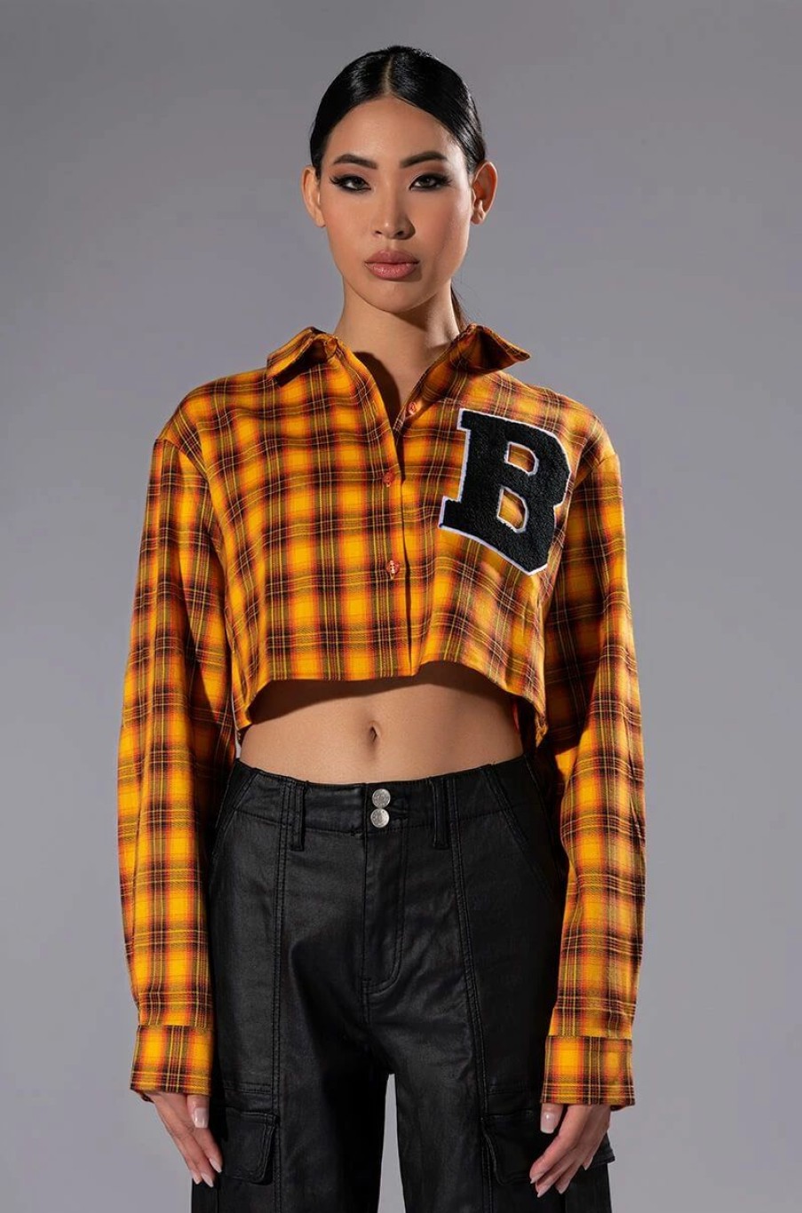 Long Sleeve Tops * | Plaid B Long Sleeve Blouse Yellow Multi