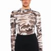 Long Sleeve Tops * | Find Me Camo Mesh Bodysuit Black White