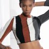 Long Sleeve Tops * | All Day Contrast Trim Turtleneck Tee Brown Multi