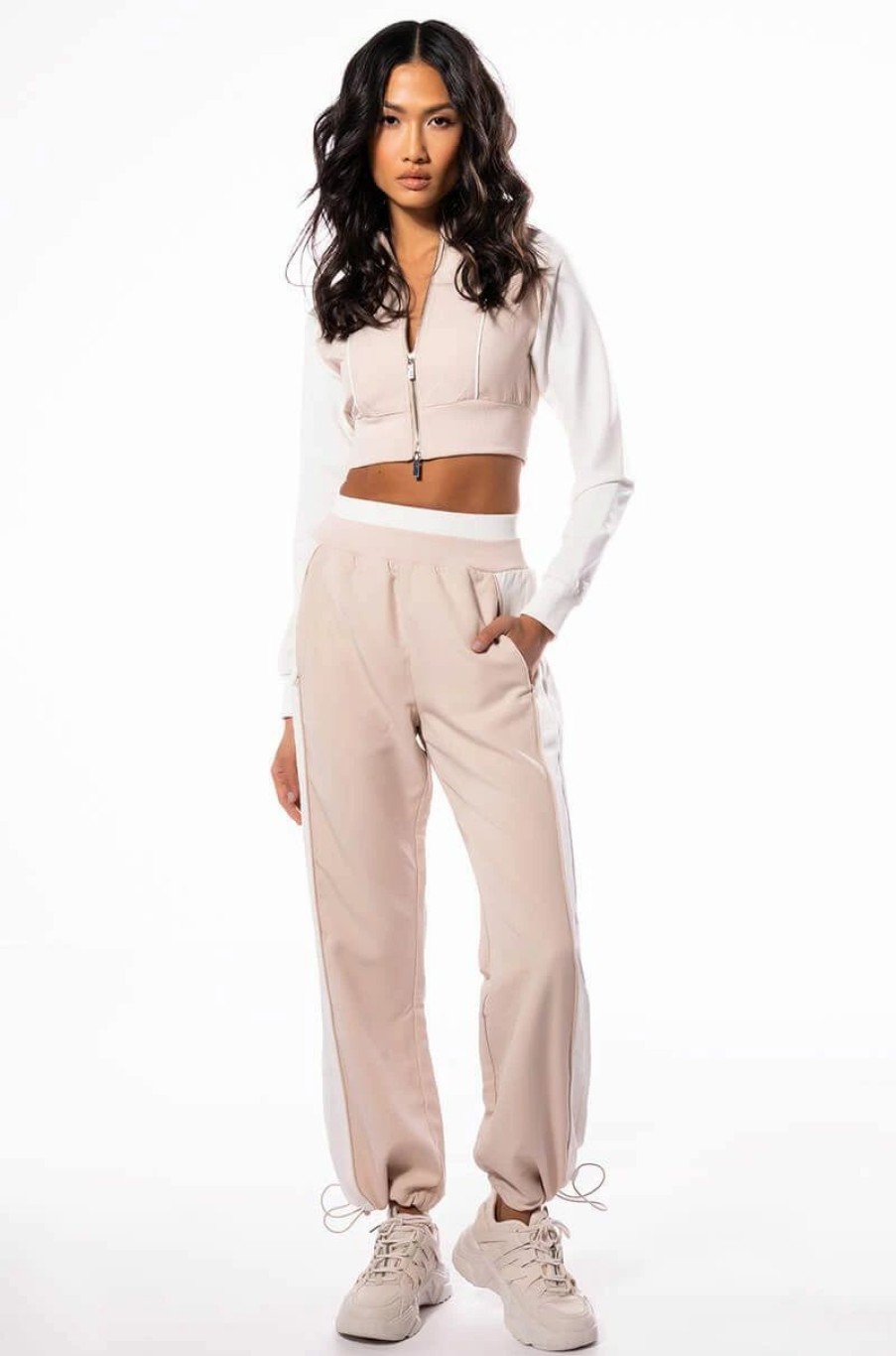 Two Piece Sets * | Listen Up Color Block Wide Leg Sweatpant Beige