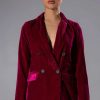 Two Piece Sets * | Pretty In Velvet Double Breasted Blazer Fuchsia