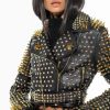 Moto Jackets * | Lucifer Gold Spike Stud Moto Jacket Black Gold