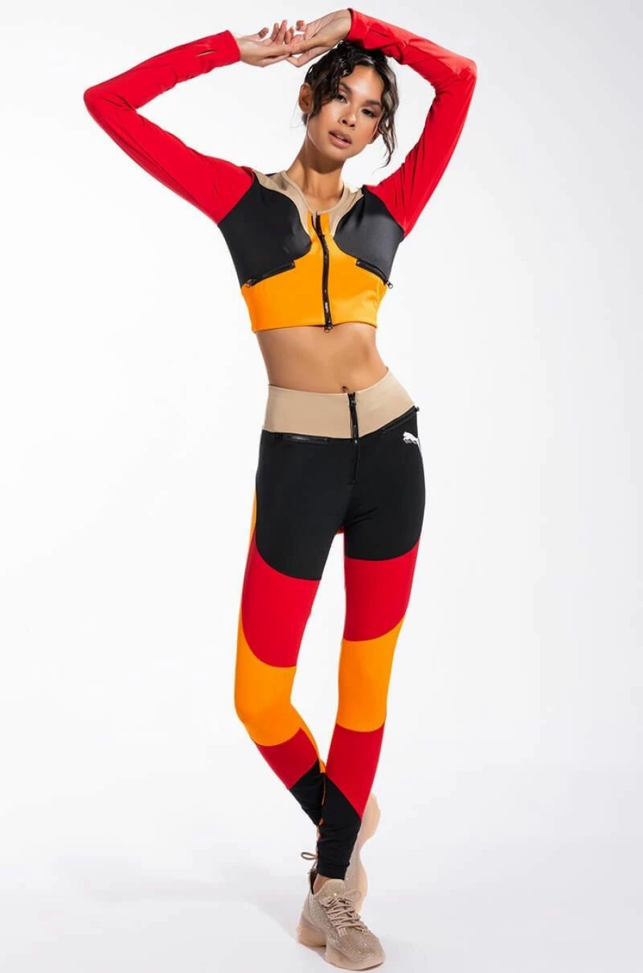 Long Sleeve Tops * | Puma Multi Color Unity Crop Top Red Multi