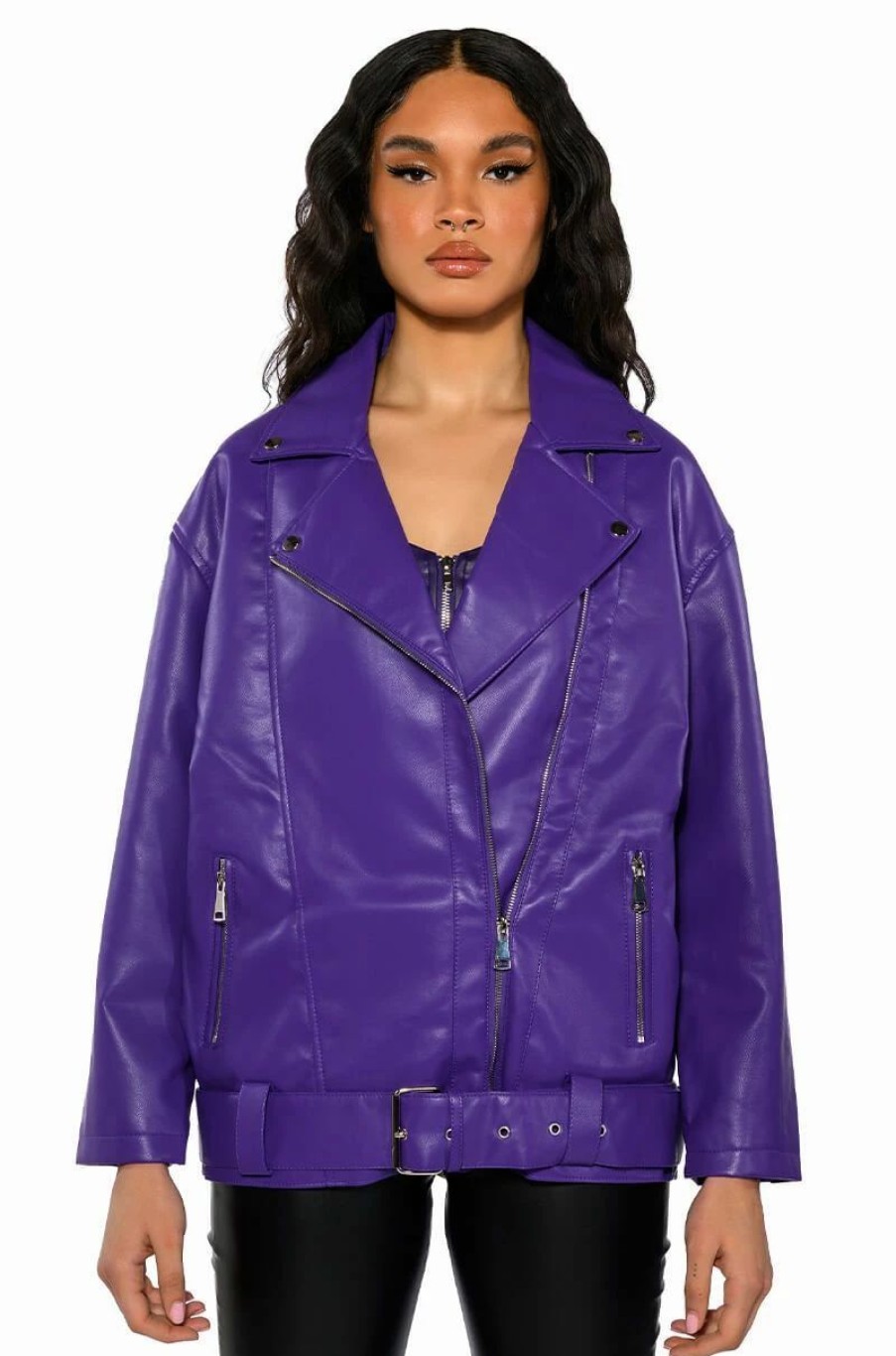 Moto Jackets * | Oversized Saturated Moto Jacket Purple