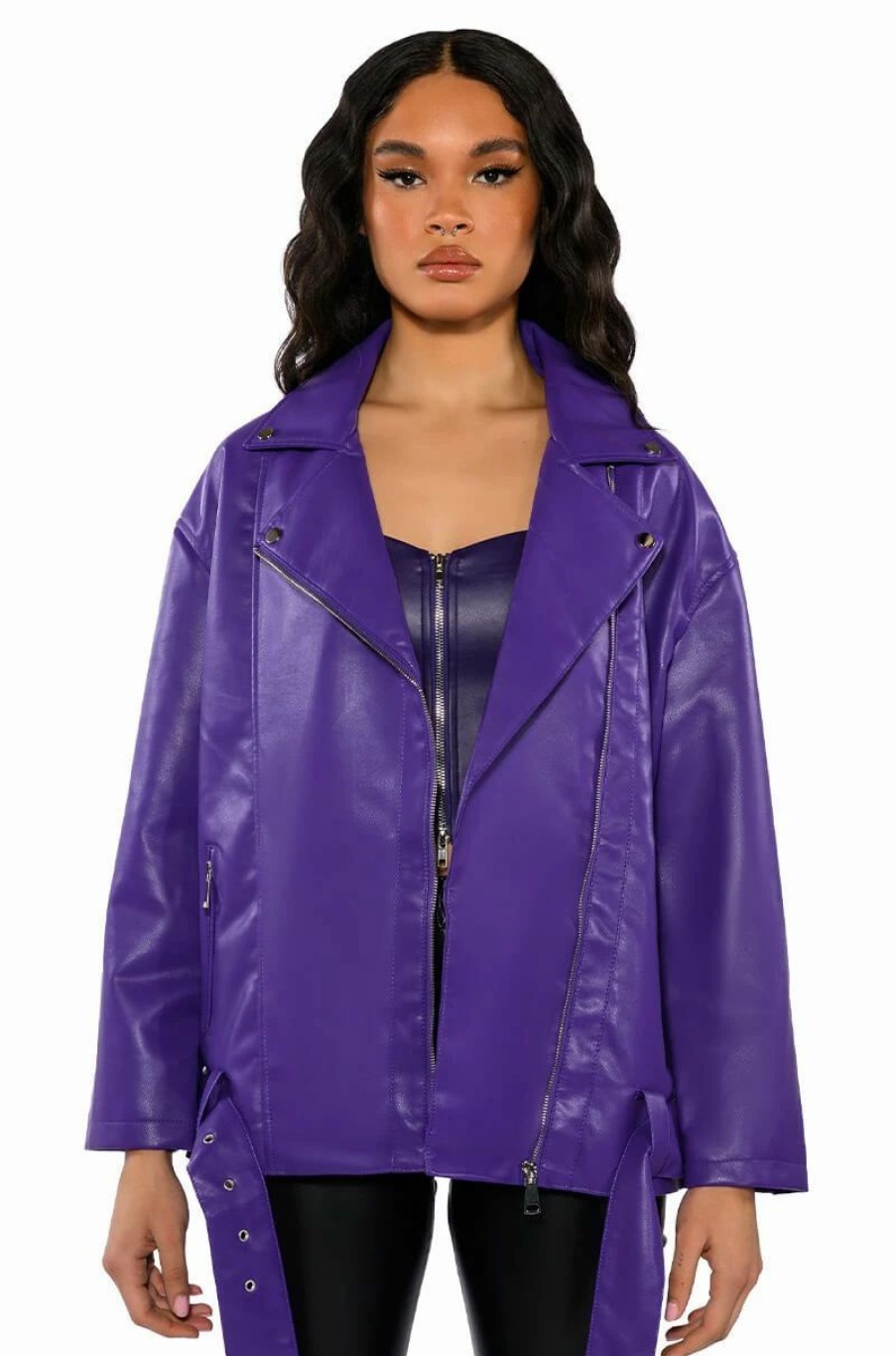 Moto Jackets * | Oversized Saturated Moto Jacket Purple