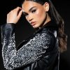 Moto Jackets * | Pearl Shells Arm Embellished Moto Black