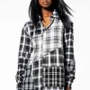 Long Sleeve Tops * | Serving Plaid Button Down Blouse Black Multi