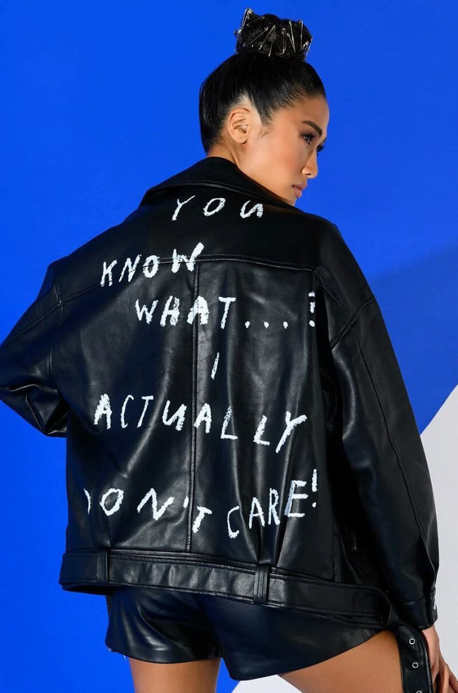 Moto Jackets * | I Actually Do Not Care Oversized Moto Jacket Black