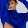 Long Sleeve Tops * | Fifi Fuzzy Knit Oversized Crop Sweater Royal Blue