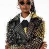 Moto Jackets * | Azalea Wang Half And Half Grande Studded Moto Jacket Black Multi