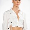 Long Sleeve Tops * | Carried Away Ruched Crop Zipper Blouse White