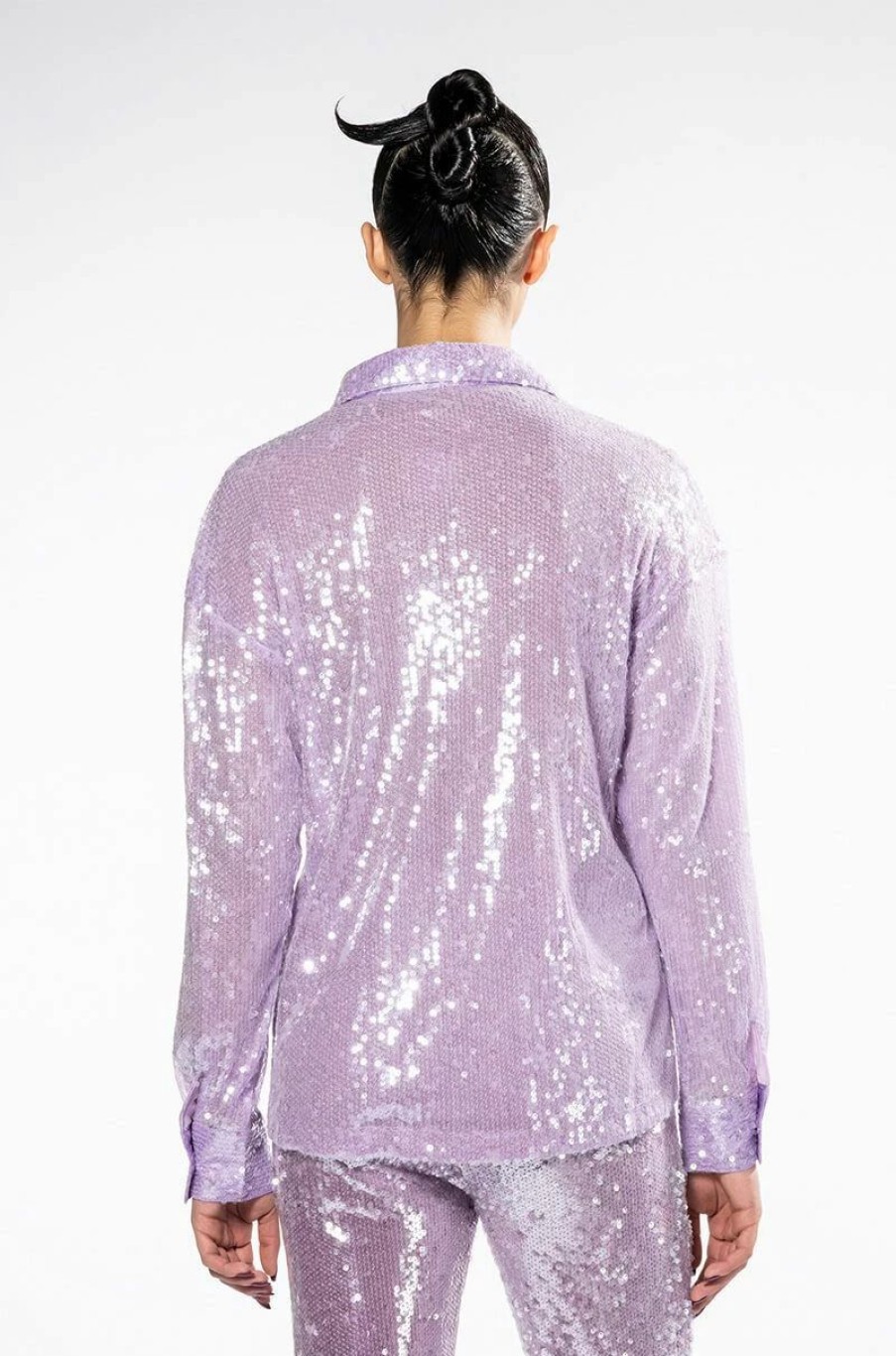 Long Sleeve Tops * | Oh You Fancy Sequin Button Down Blouse Light Purple