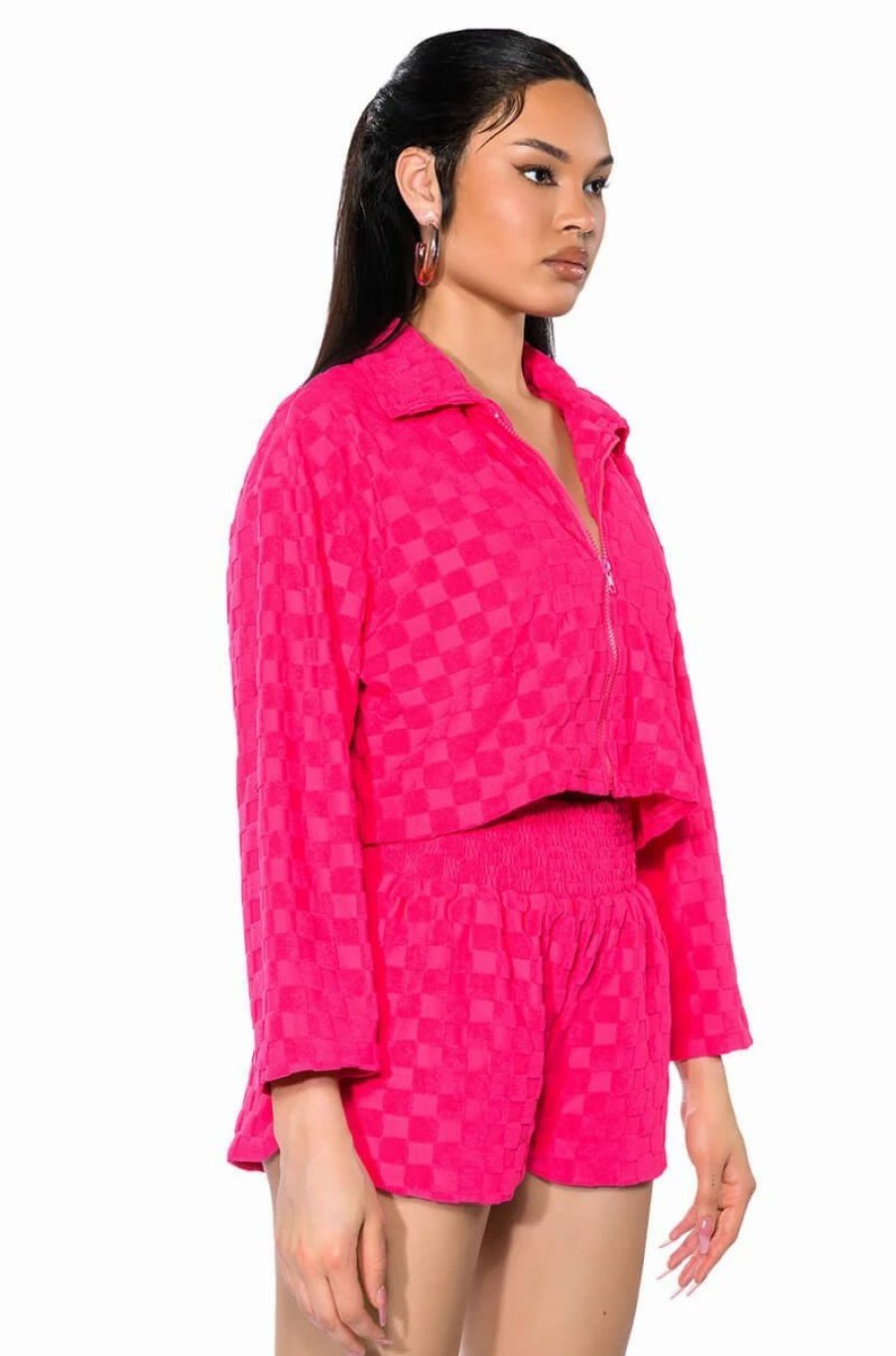 Two Piece Sets * | Easy Days Zip Up Jacket Fuchsia