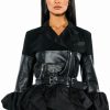 Moto Jackets * | New Beginnings Three Quarter Sleeve Belted Peplum Moto Jacket Black