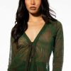 Long Sleeve Tops * | Livin On A Prayer Tie Front Mesh Blouse Green Multi